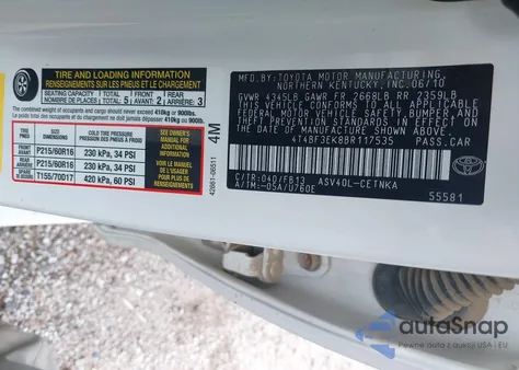 2011 Toyota Camry Le from USA, damaged, VIN 4T4BF3EK8BR117535